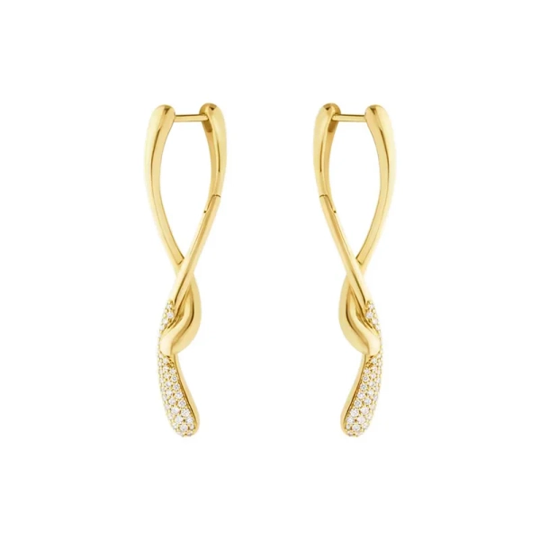 Lange Ohrringe „Mercy“ aus 18-karätigem Gold mit gedrehter Form und Brillanten von Georg Jensen.