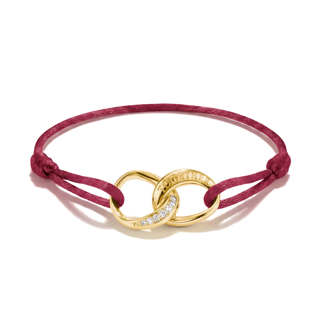 Thomas Sabo - Rött Together Glittrande Textilarmband Guld