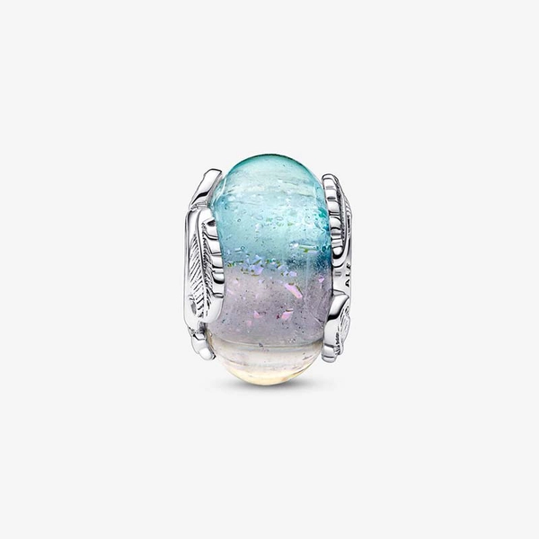 Mehrfarbiges Murano-Glas & Geschwungene Feder Charm von PANDORA, Schneller Versand - Nordicspectra.de