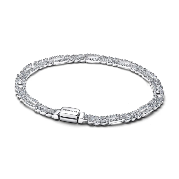 Kettenarmband aus Sterlingsilber mit ovalen Gliedern und prächtigen Steinen aus der Pandora Timeless-Kollektion.