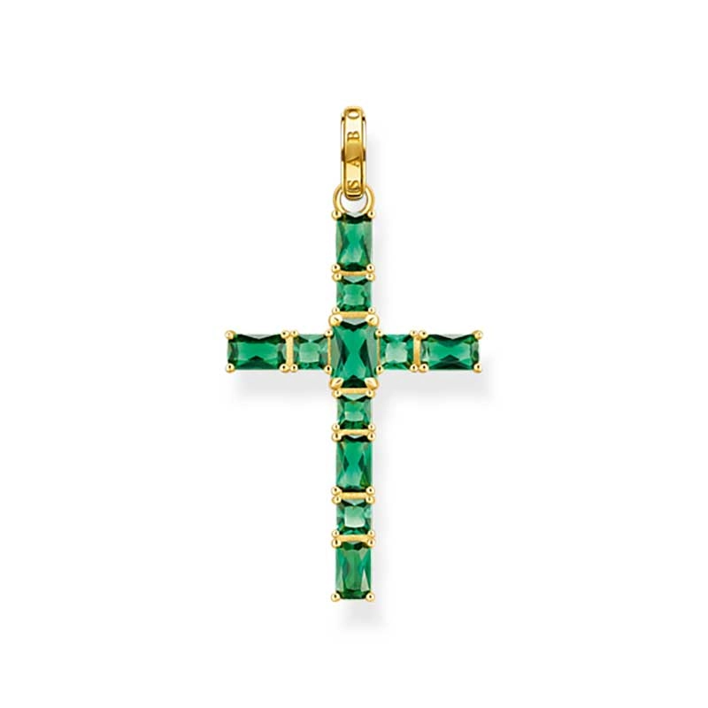 Thomas Sabo – Hängsmycke Kors Gröna Stenar Guld