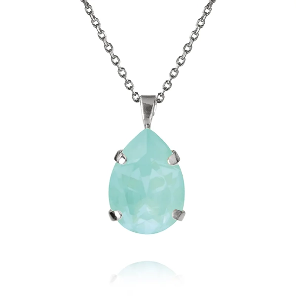 Mini Drop Necklace i rhodiumpläterad mässing med en droppformad mintfärgad kristall