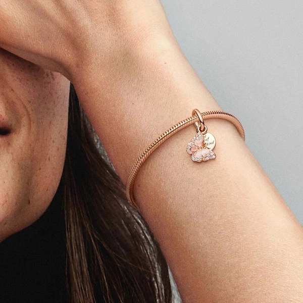 Rosafarbener Schmetterling & Spruch Doppelter Charm-Anhänger von PANDORA, Schneller Versand - Nordicspectra.de