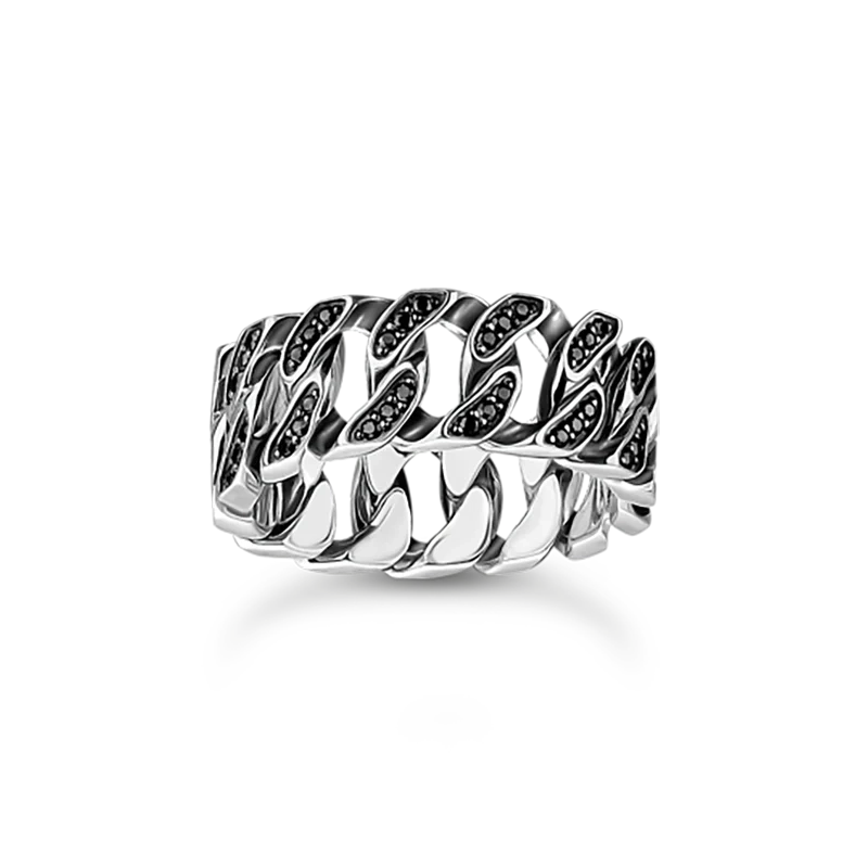 Thomas Sabo - Pansarlänk Wide Svarta Stenar Ring
