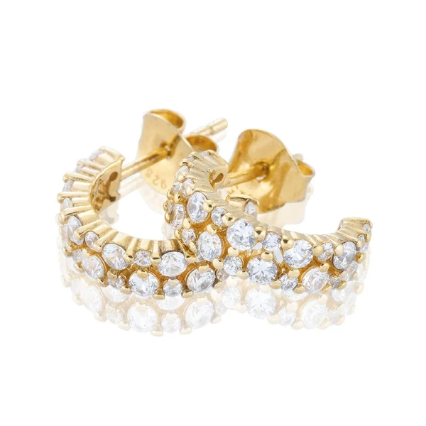 eleganta 24K guldpläterade creoler med gnistrande cubic zirconia