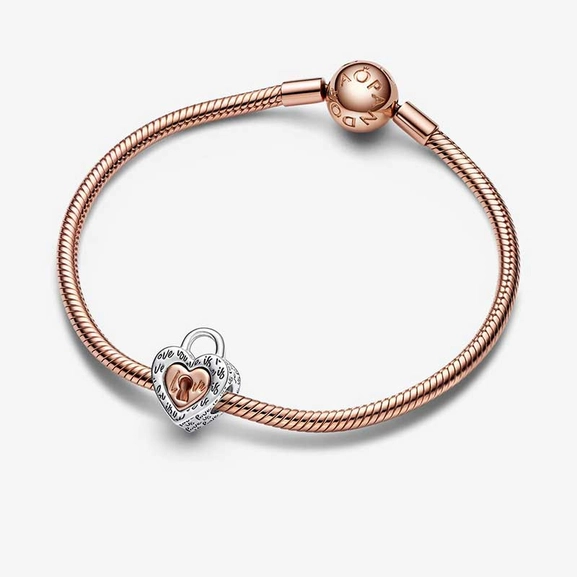 Bicolor Vorhängeschloss Teilbares Herz-Charm von PANDORA, Schneller Versand - Nordicspectra.de