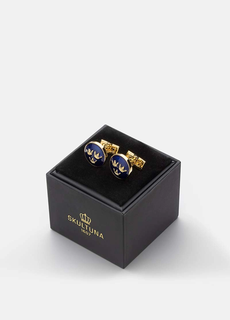 Manschettknappar Tre Kronor Guld Royal Blue - Skultuna - Snabb frakt & paketinslagning - Nordicspectra.se