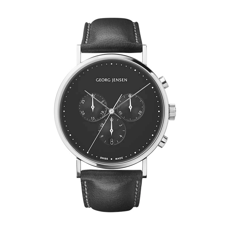 Koppel 41 mm - Kronograf - Svart Urtavla/Svart Läderarmband - Georg Jensen klockor - Snabb frakt & paketinslagning - Nordicspectra.se