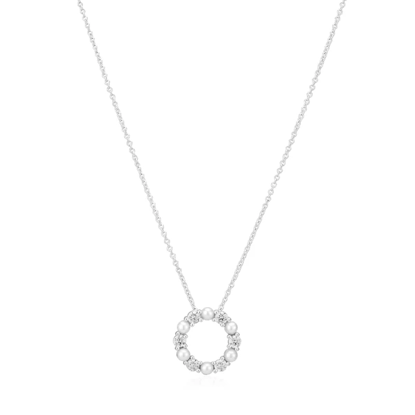 Biella Perla Halsband i silver med cubic zirconia och sötvattenpärla