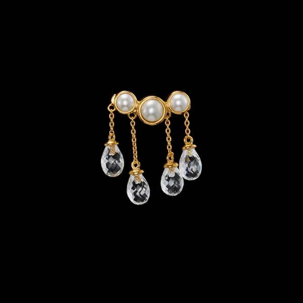 Rain Earring Small Gold i 18K guldpläterat silver med sötvattenpärla och bergkristall