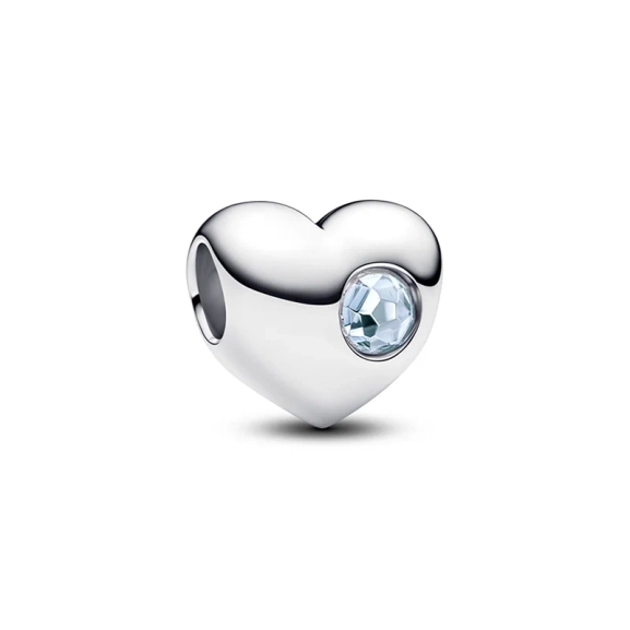 Månadssten Mars Hjärtberlock i silver med klar kristall i blå toner