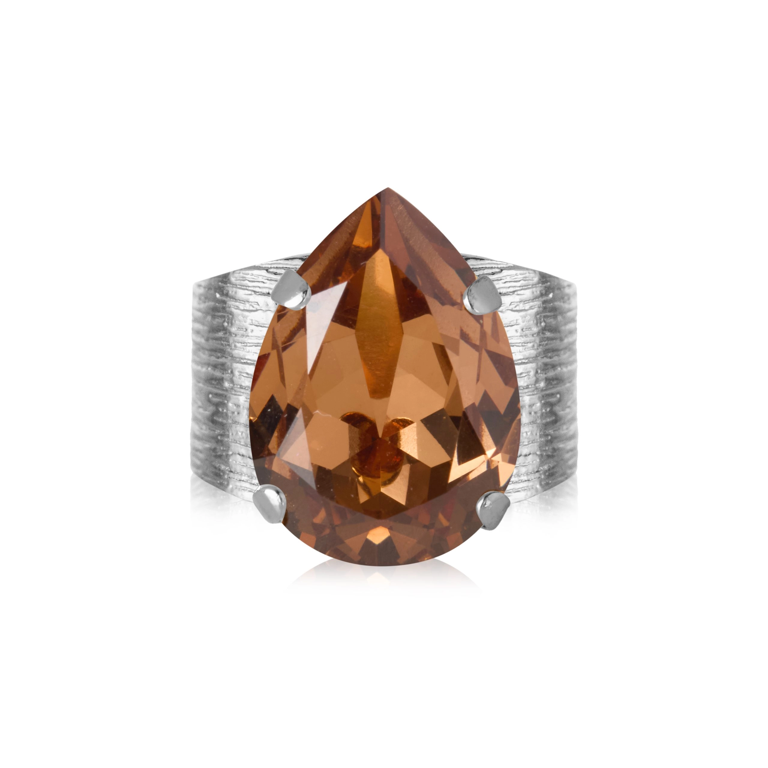 Caroline Svedbom - Classic Drop Ring Rhodium Recreated Light Smoked Topaz