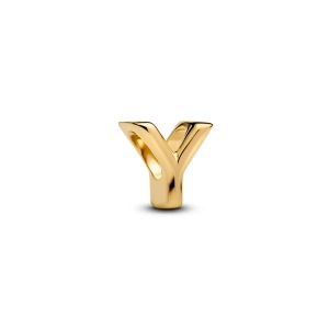 Eleganter Pandora Moments-Buchstabenanhänger aus 14 Karat vergoldetem Metall in Form des Buchstabens Y