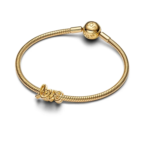 Kärleksberlock med Handskrivet Budskap Guld från Pandora Moments. Förgylld med 14 karat guld