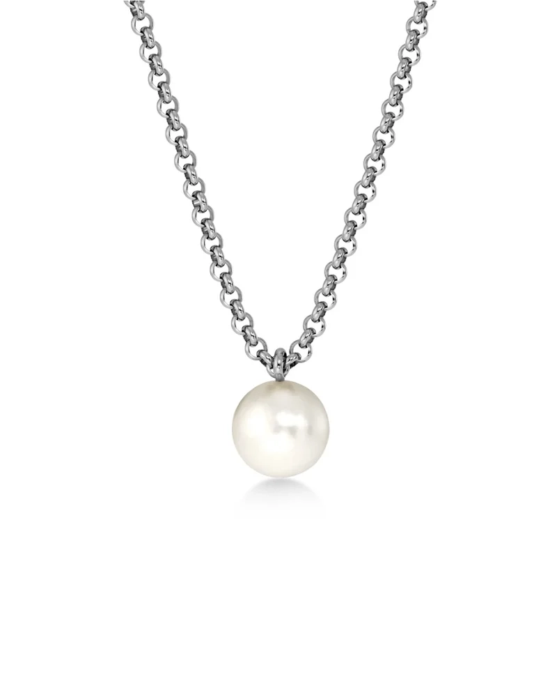 Långt halsband i rostfritt stål med en stor pärlemorpärla som charm