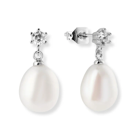 Ohrringe aus silberplattiertem Messing mit Süßwasserperlen und Zirkonia