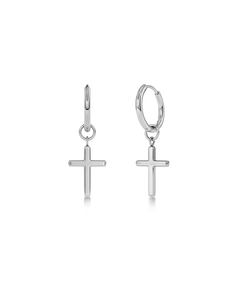 Spirit Cross Hoops Silver