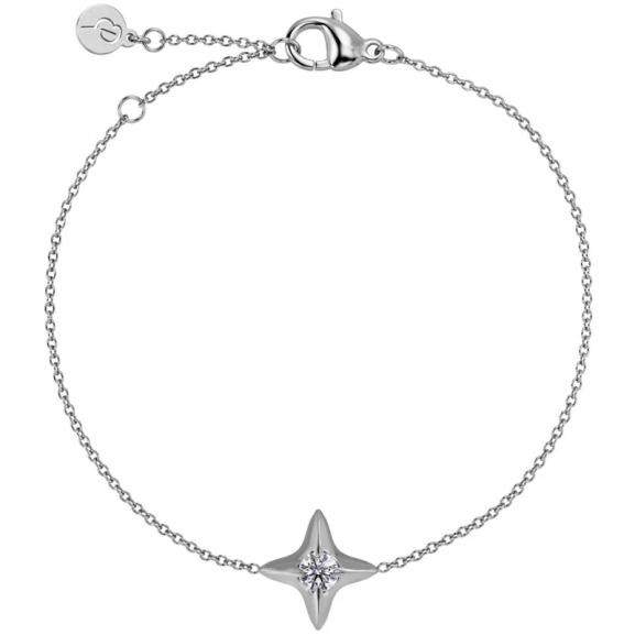 Armband i polerat rostfritt stål med en stjärna och cubic zirconia