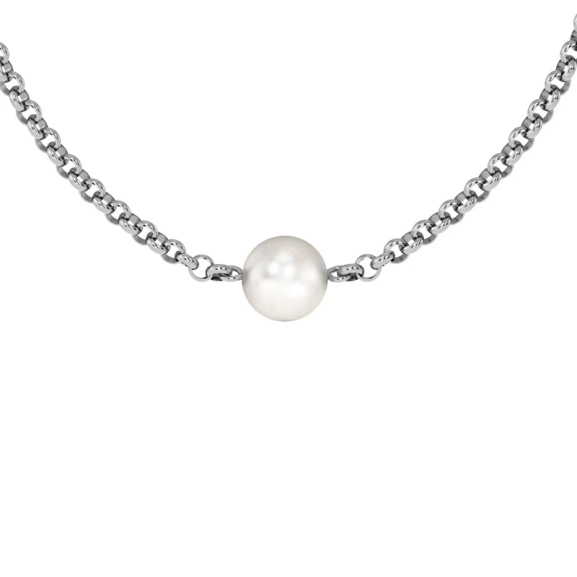 Edblad Lexie Necklace S Steel med glänsande ärtkedja i stål och stor pärlemorpärla