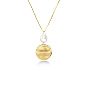 Elegant halsband i 14K guldplätering med pärlemorpärla och oregelbundet hänge på en justerbar ankarkedja
