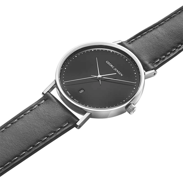 Koppel 38 mm - Kvarts - Svart Urtavla/Svart Läderarmband - Georg Jensen klockor - Snabb frakt & paketinslagning - Nordicspectra.se
