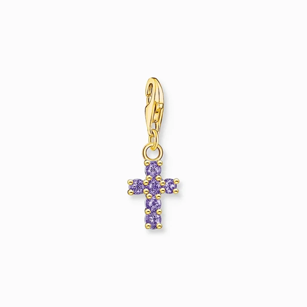 Charm-Anhänger Kreuz mit violetten Steinen vergoldet - Thomas Sabo - Nordic Spectra