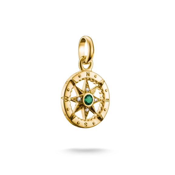 CC Connect Kompass Grüner Stein Anhänger Gold - Thomas Sabo - Nordic Spectra