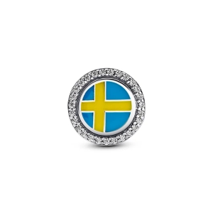 Charm aus Sterlingsilber mit Elch und schwedischer Flagge
