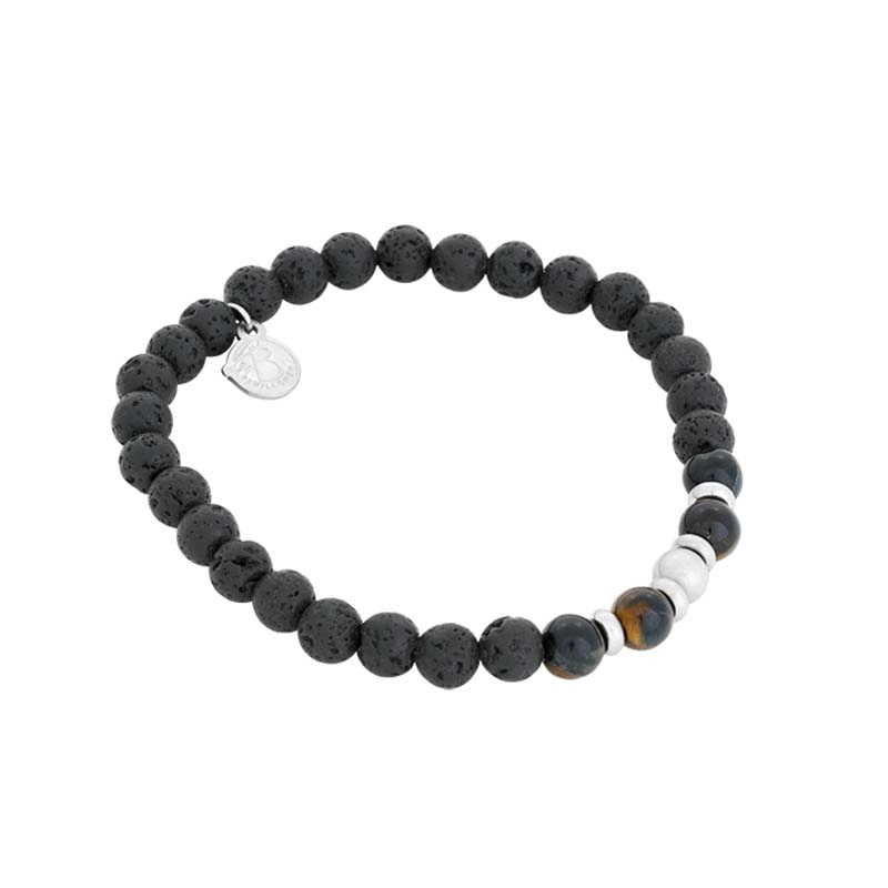 By Billgren - Beadsarmband Blå tigeröga/Lavasten Stål