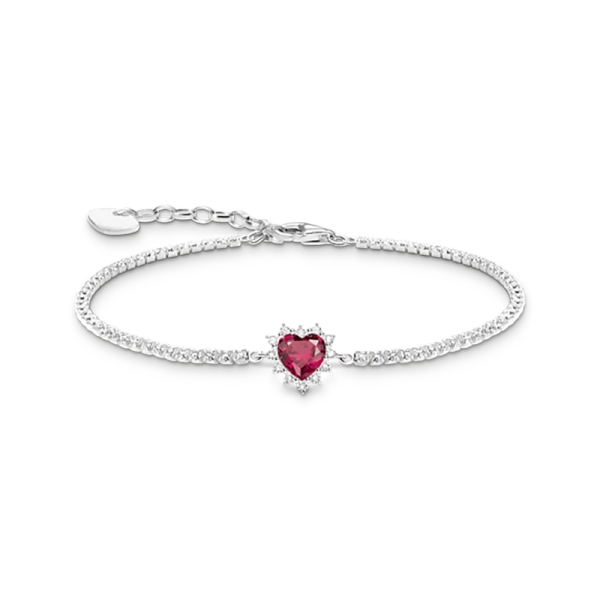 Rosa Hjärtformad Sten Tennisarmband i återvunnet silver med rubin och zirkoniastenar
