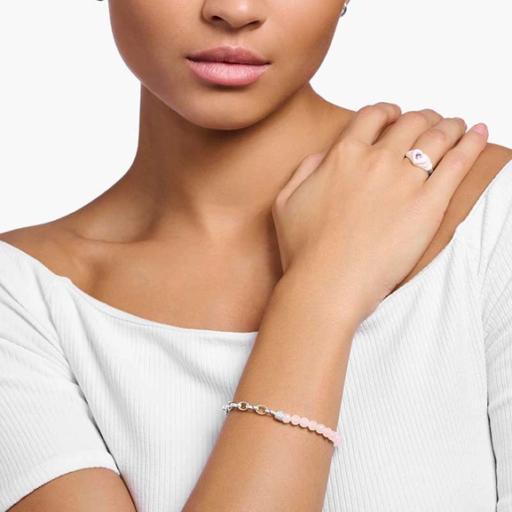 Charm bracelet with beads of rose quartz and chain links silver - Thomas Sabo - Suuri valikoima & ilmainen lahjapaketointi - Nordicspectra.fi