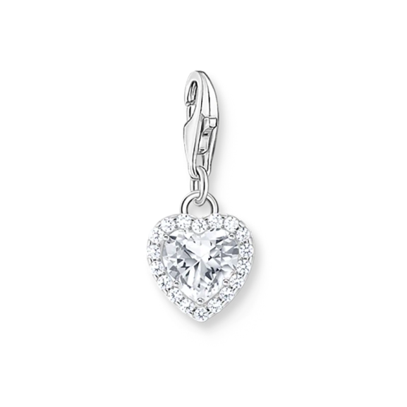 Glittrande Carmosé Hjärta Berlock i återvunnet silver med vit zirkonia och gnistrande stenar