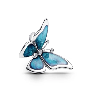 Großer Schmetterlingsanhänger aus Sterlingsilber mit schimmernder Emaille und funkelnden Steinen. Symbol für Veränderung und Wachstum. Pandora Moments-Kollektion. Perfektes Accessoire für eleganten Stil.