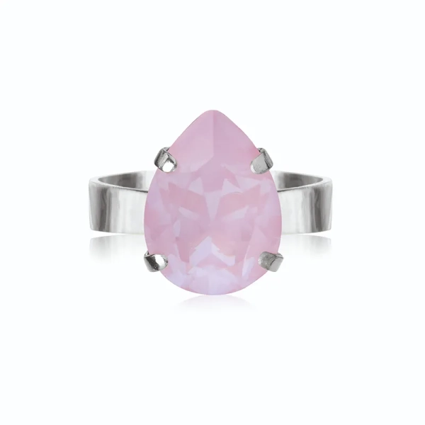 Mini Drop Ring i rhodium med mjuk rosa kristall