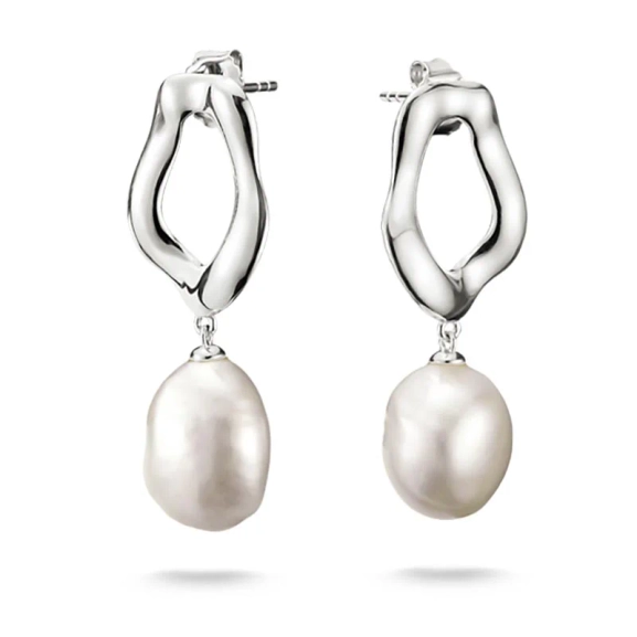 Natural Beauty Stora Stiftörhängen med Pärla i återvunnet 925 silver med odlade sötvattenspärlor