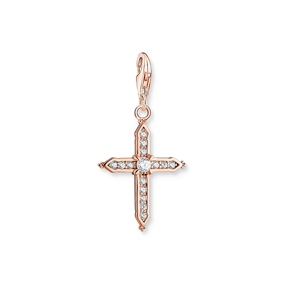 Charm Pendant Cross With White Stones Rose Gold - Thomas Sabo - Suuri valikoima & ilmainen lahjapaketointi - Nordicspectra.fi