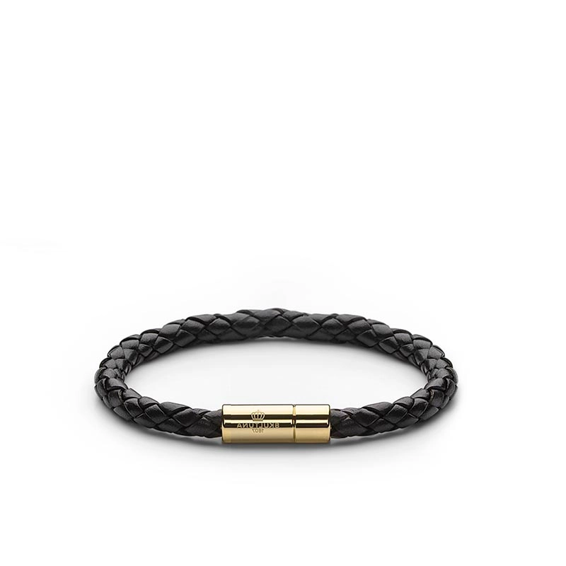 Leather Bracelet Black & Gold