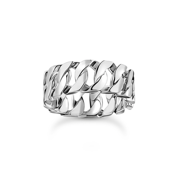 Pansarlänk Wide Ring i återvunnet oxiderat silver med breda kedjelänkar