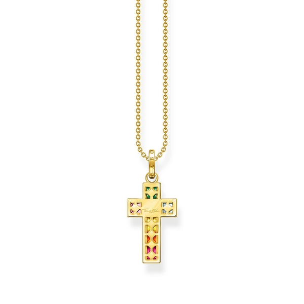 Kette Kreuz Bunte Steine Gold von Thomas Sabo, Schneller Versand - Nordicspectra.de