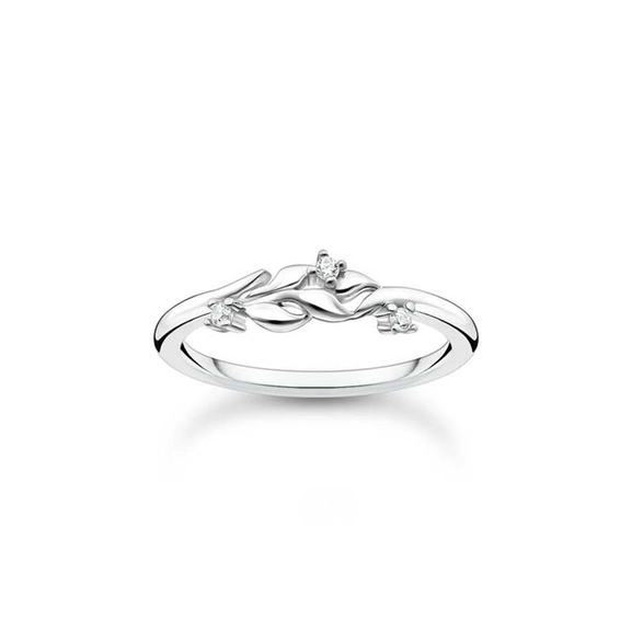 Ring med Blad & Vita Stenar - Thomas Sabo berlock - Snabb frakt & paketinslagning - Nordicspectra.se