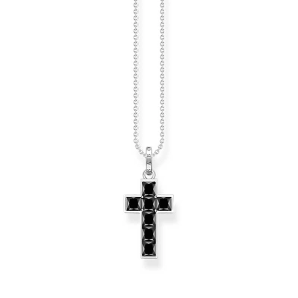 Kette Kreuz mit schwarzen Steinen Silber von Thomas Sabo, Schneller Versand - Nordicspectra.de