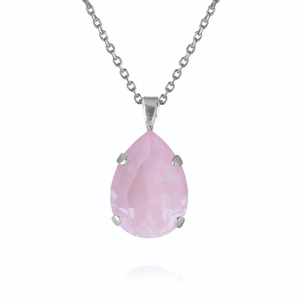 Mini Drop Necklace i rhodium med mjuk rosa kristall