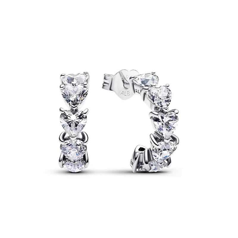 PANDORA - Glittrande Hoops med Hjärtformade Stenar