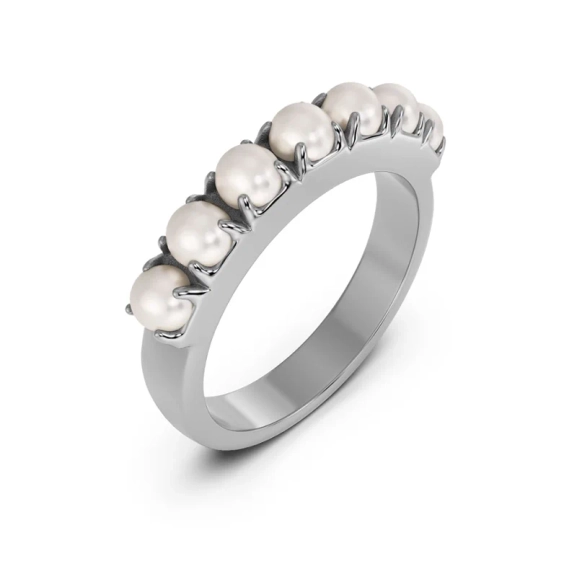 Lilo Ring Steel i polerat rostfritt stål med små pärlemorpärlor