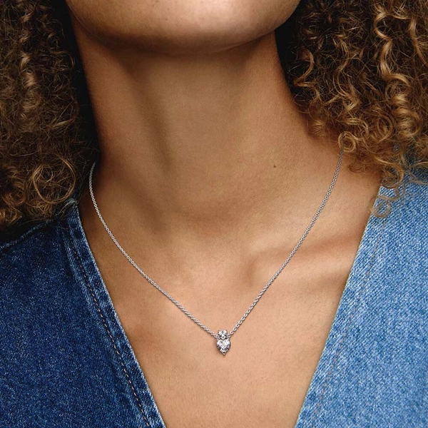 Double Heart Pendant Sparkling Collier Halsband - PANDORA - Snabb frakt & paketinslagning - Nordicspectra.se