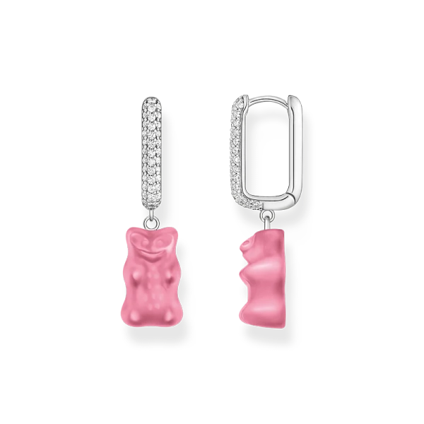 Einzel-Creole mit pinkem Goldbären-Anhänger in Midiversion und Steinen Silber - Thomas Sabo - Nordic Spectra