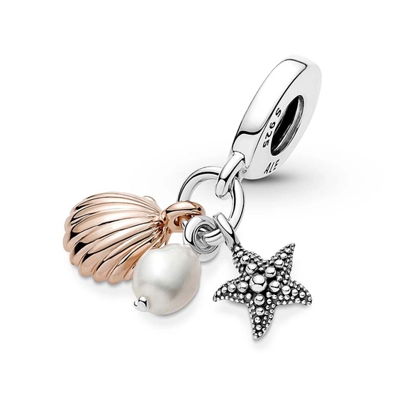 Süßwasserzuchtperle, Seestern & Muschel Dreifacher Charm-Anhänger von PANDORA, Schneller Versand - Nordicspectra.de