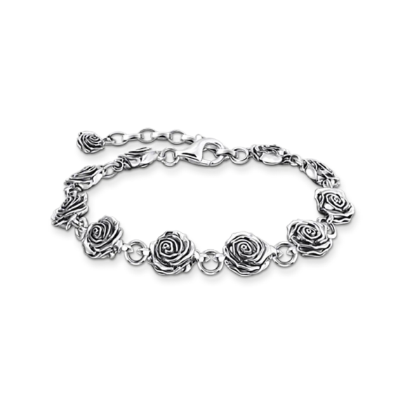 Midnight Rose Armband i svärtat silver med detaljerade rosor och justerbar kedja