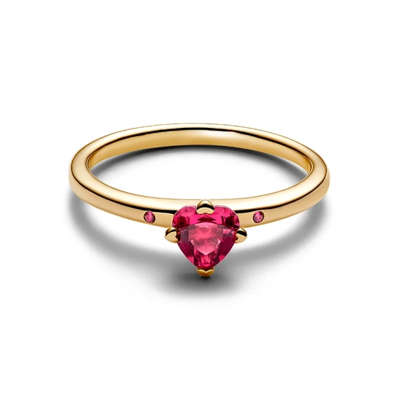 vergoldeter Love Explosion Ring mit rotem Kristall im Herzschliff und „You & Me“-Gravur. Perfektes Symbol für Liebe und Romantik. Ideales Geschenk für Ihre Liebsten.
