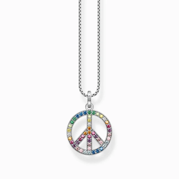 Kette mit Anhänger Peace-Zeichen mit bunten Steinen Silber geschwärzt - Thomas Sabo - Nordic Spectra